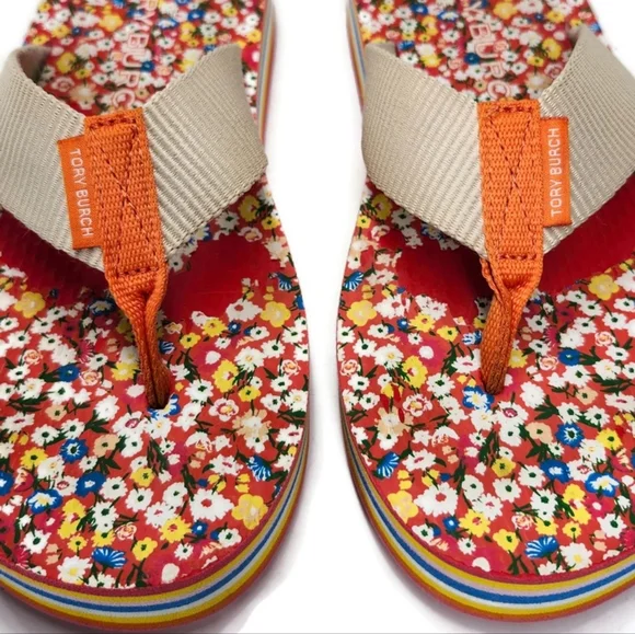 Tory Burch x Shishedo 70's Flatform Sprinkle Flowers & Rainbow Thong Flip-Flops - Picture 4 of 14